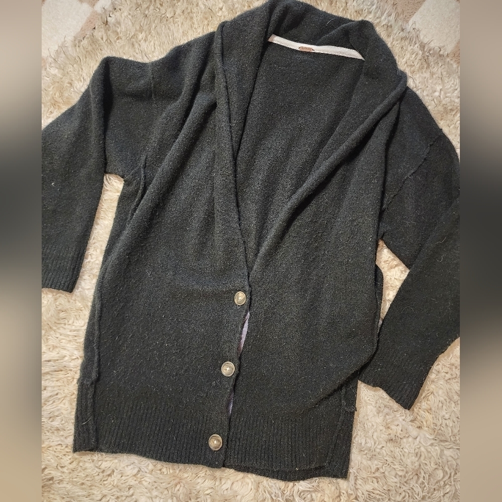 Free people womens oversized black wool cardigan size small